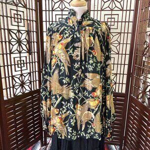 Vintage 70s Paula & Mopitz Boutique Ibiza Long Sleeve Birds Tropical Sz 2XL